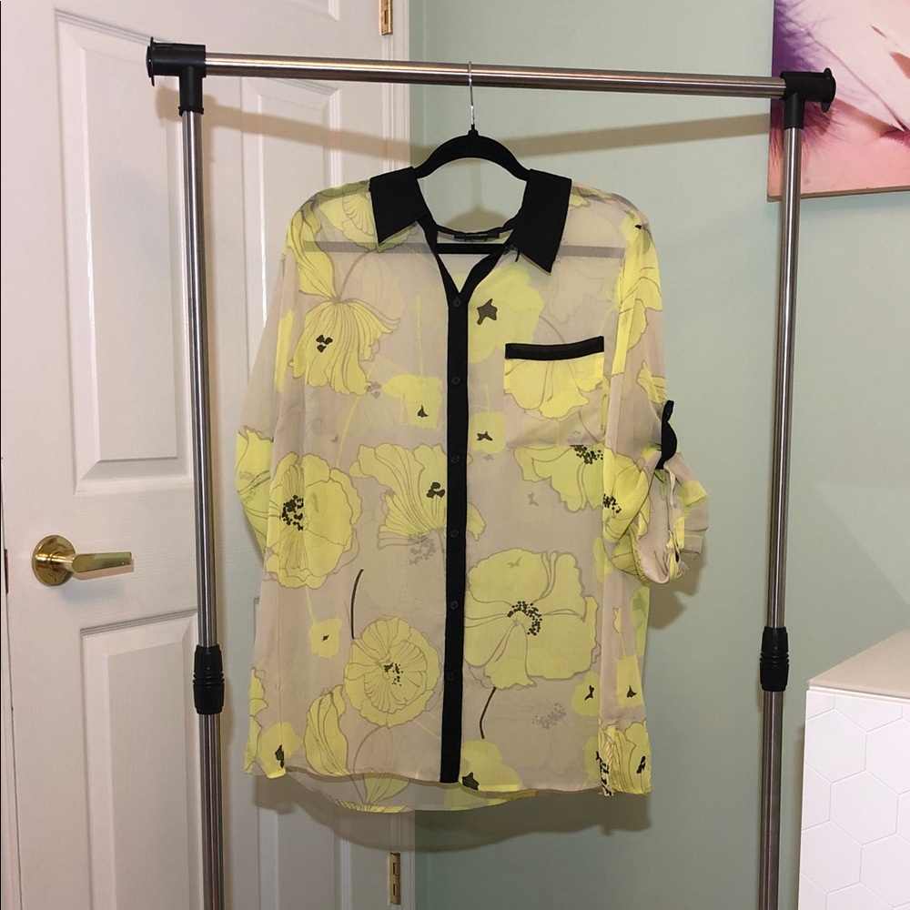 Style & Co. Sheer Floral Blouse - Yellow and Black